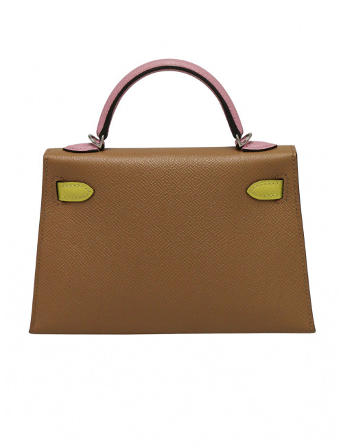 Sac Hermès Mini Kelly tricolore Chai, Mauve Sylevestre et Lime cuir epsom