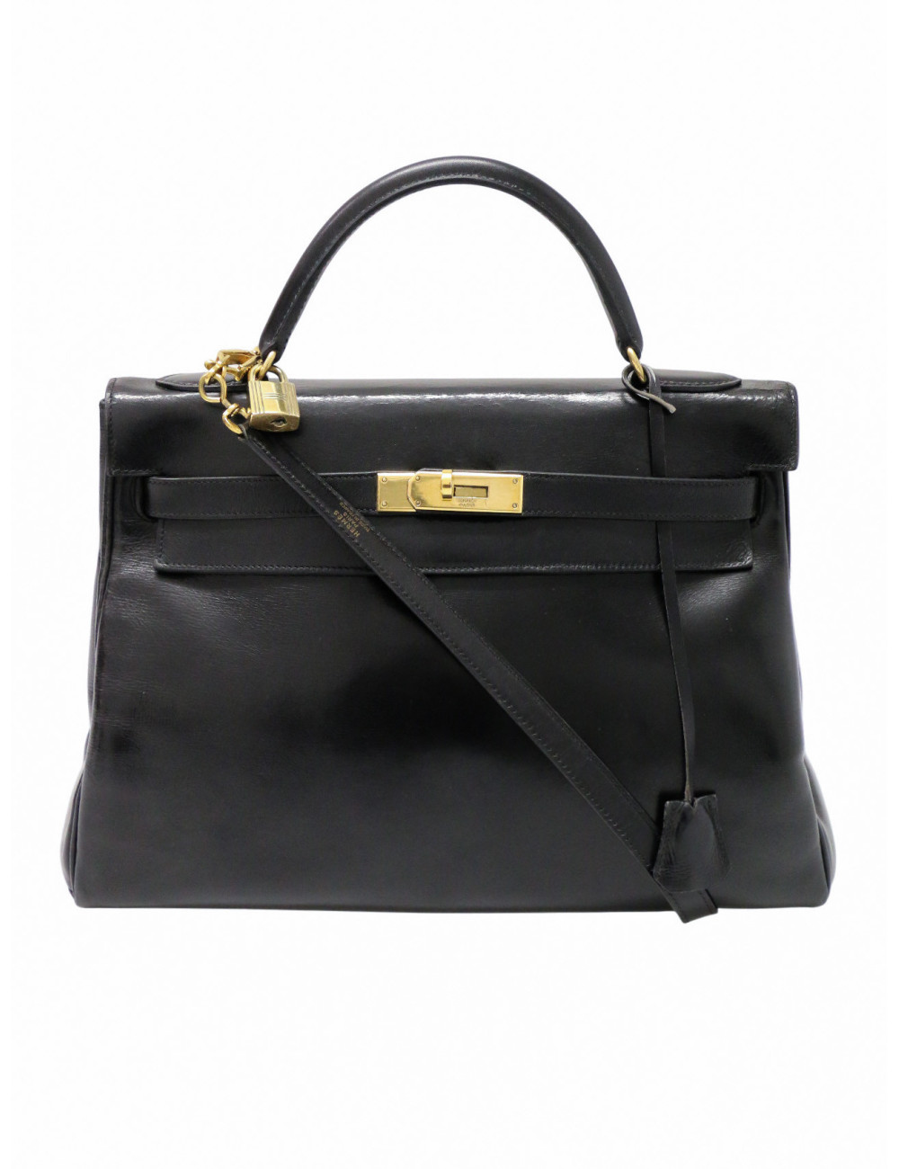 Kelly 32 Hermès box noir Vintage bandoulière