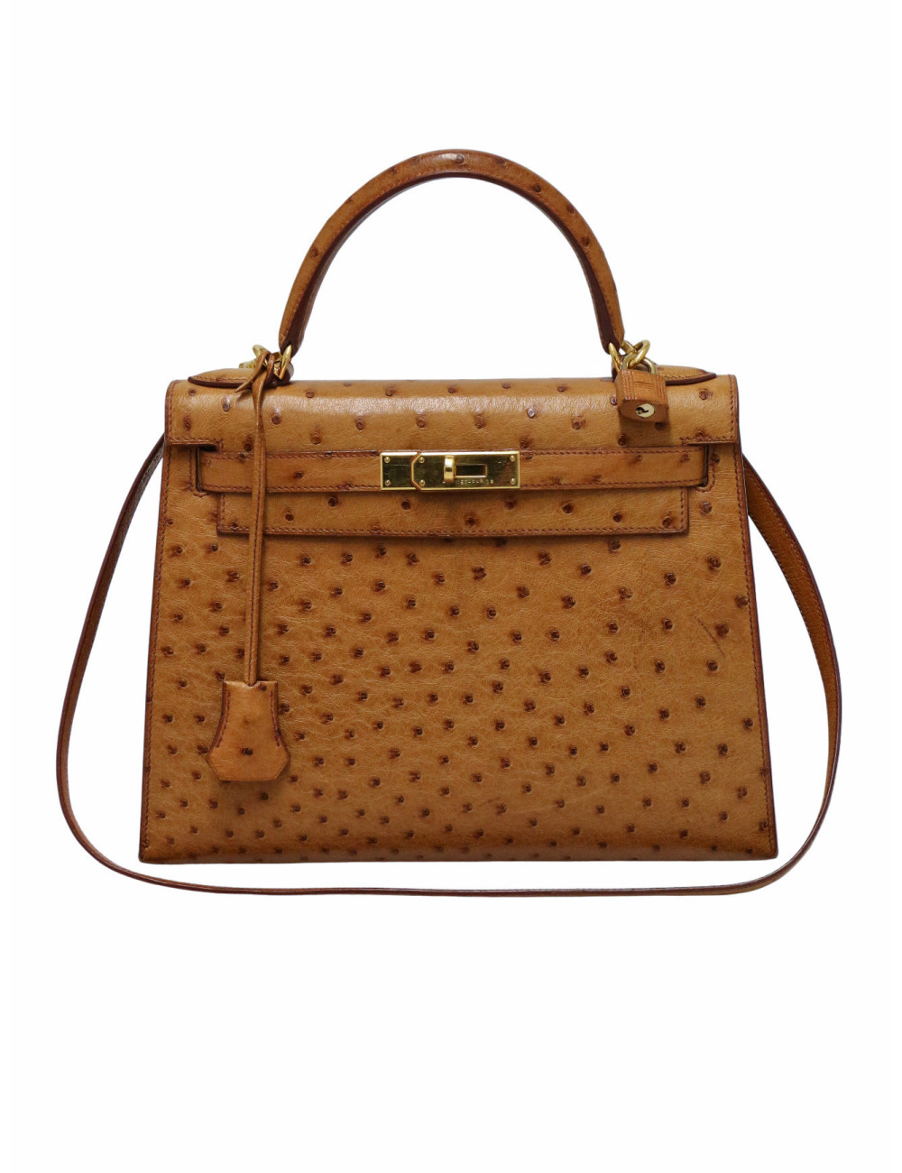 Sac Hermès Kelly 28 sellier autruche gold