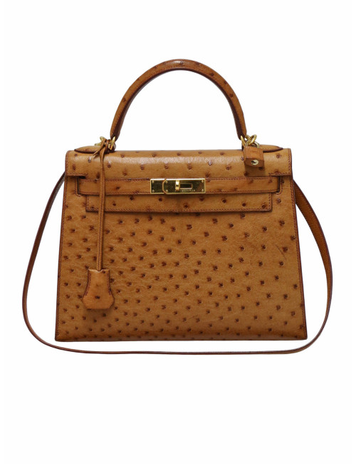 Sac Hermès Kelly 28 sellier autruche gold