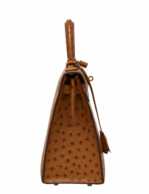Sac Hermès Kelly 28 sellier autruche gold