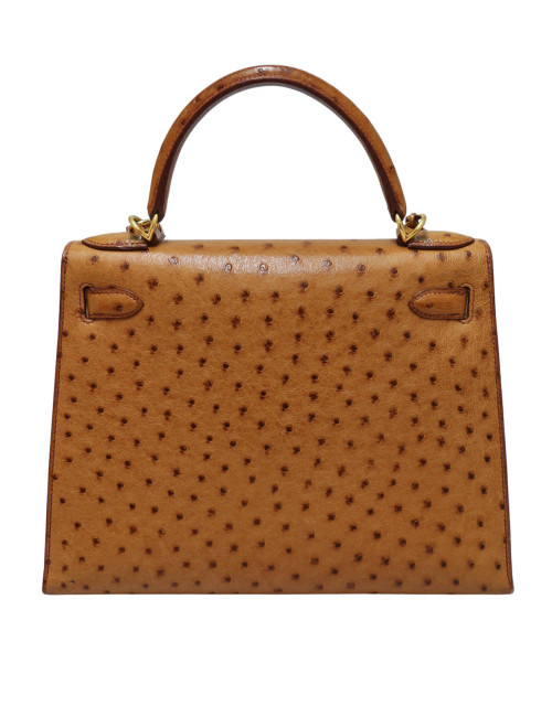 Sac Hermès Kelly 28 sellier autruche gold