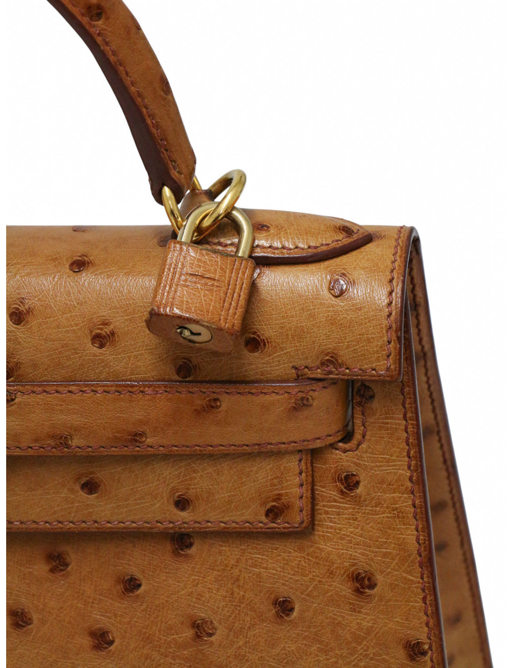 Sac Hermès Kelly 28 sellier autruche gold