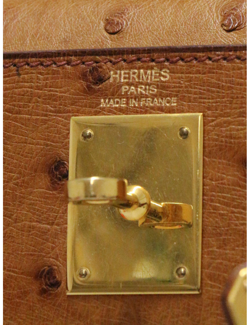Sac Hermès Kelly 28 sellier autruche gold