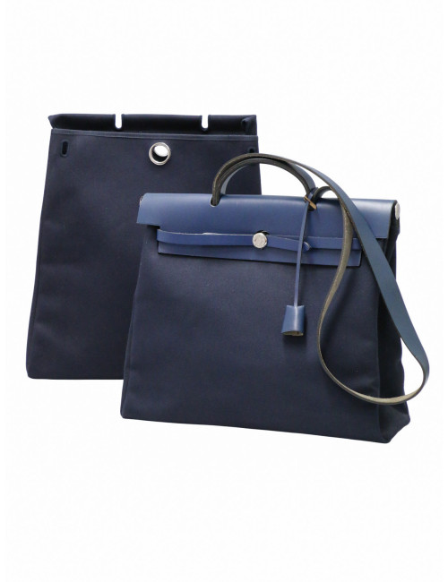 Herbag Hermès toile et cuir bleu