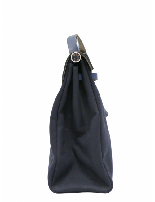 Herbag Hermès toile et cuir bleu