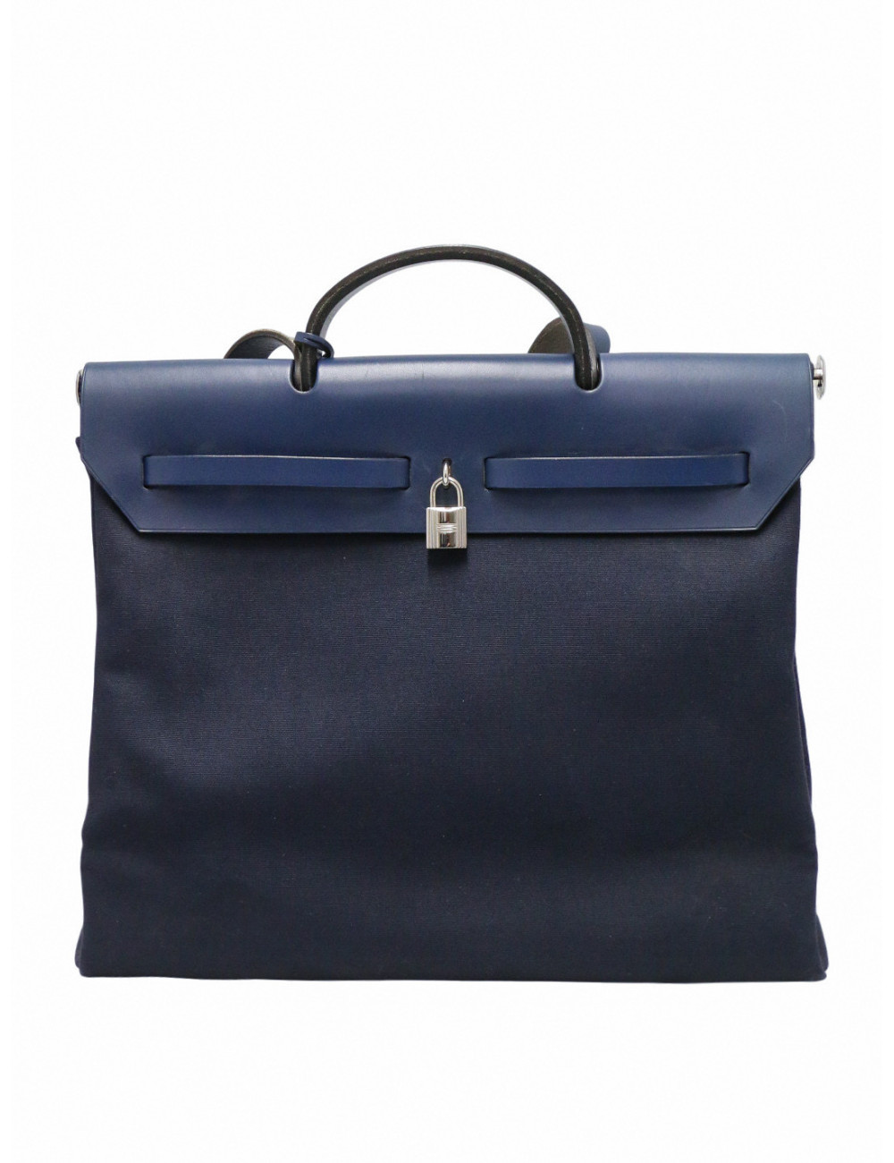 Herbag Hermès toile et cuir bleu