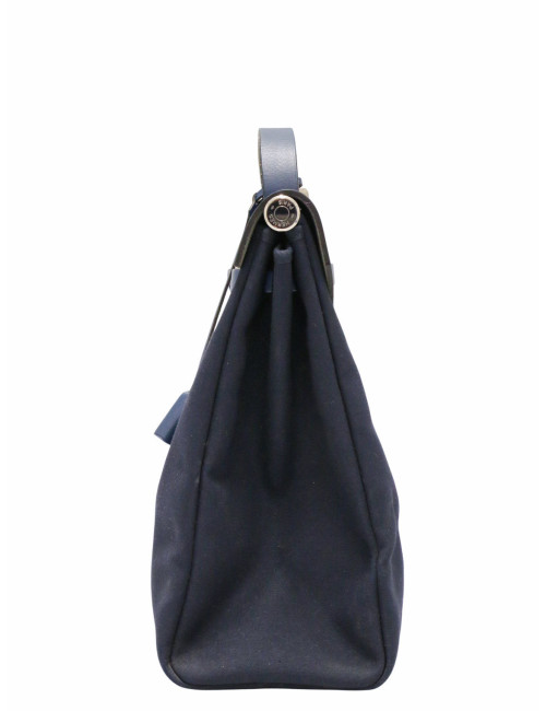 Herbag Hermès toile et cuir bleu