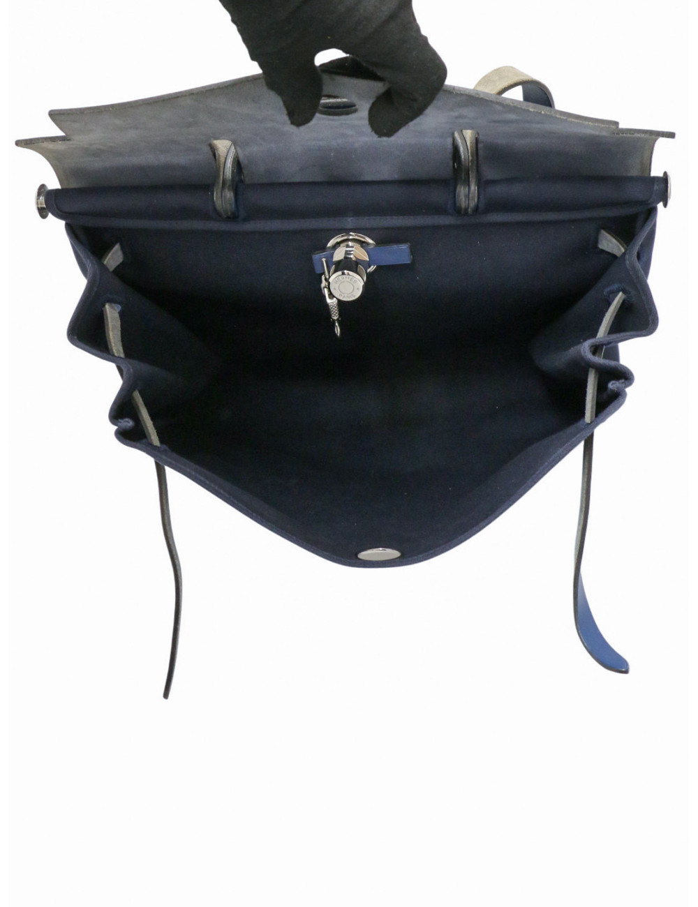 Herbag Hermès toile et cuir bleu