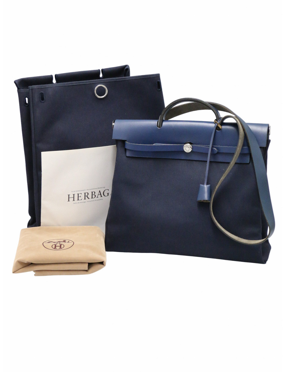 Herbag Hermès toile et cuir bleu