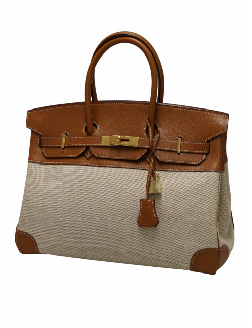 Sac Hermès Birkin 35 toile et cuir gold
