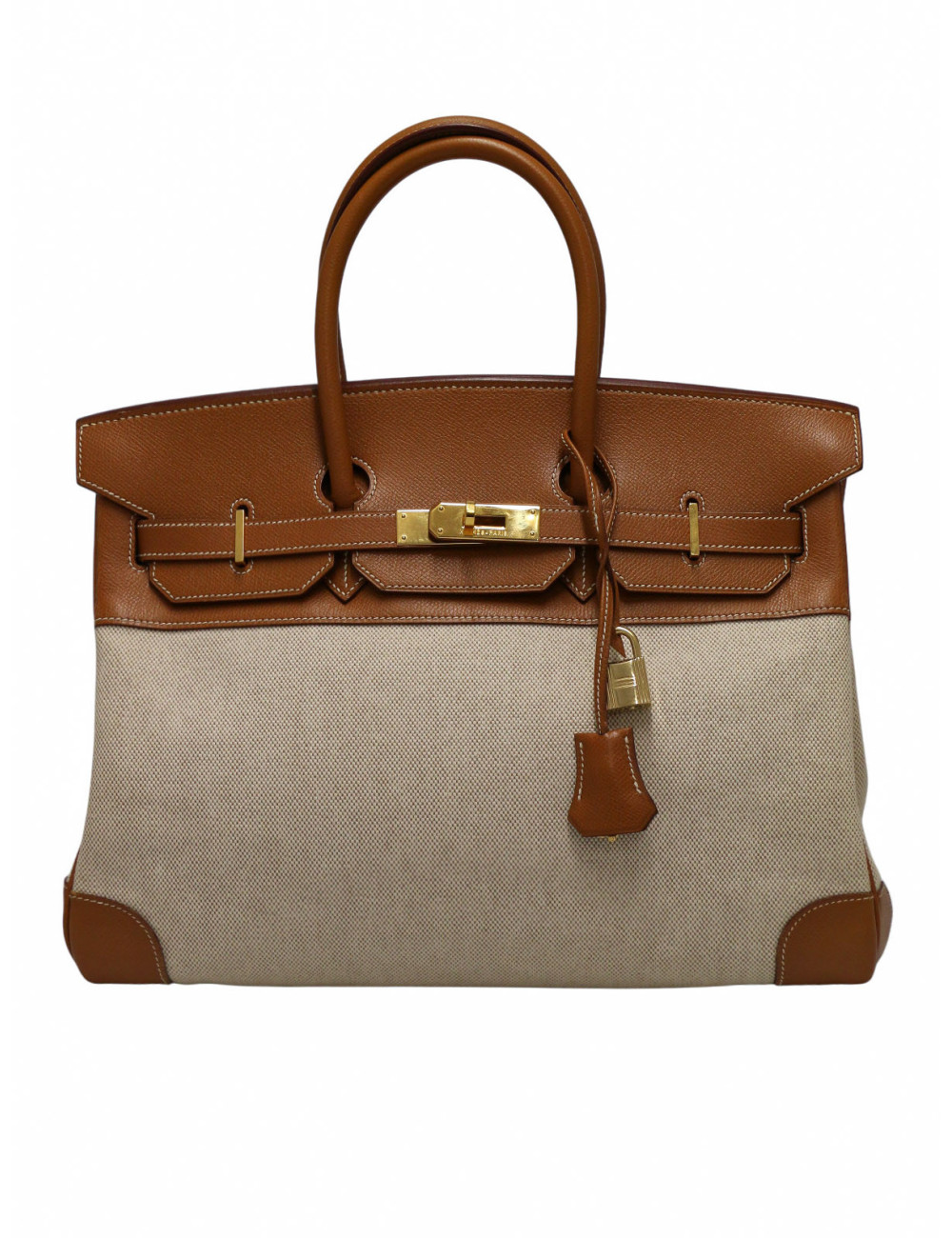 Sac Hermès Birkin 35 toile et cuir gold