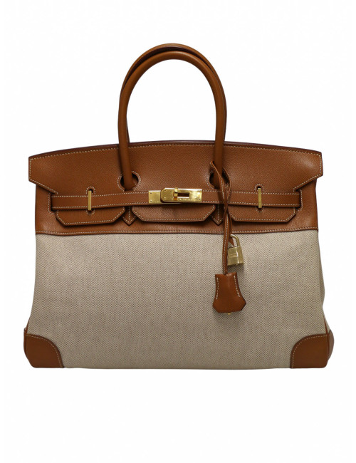 Sac Hermès Birkin 35 toile et cuir gold