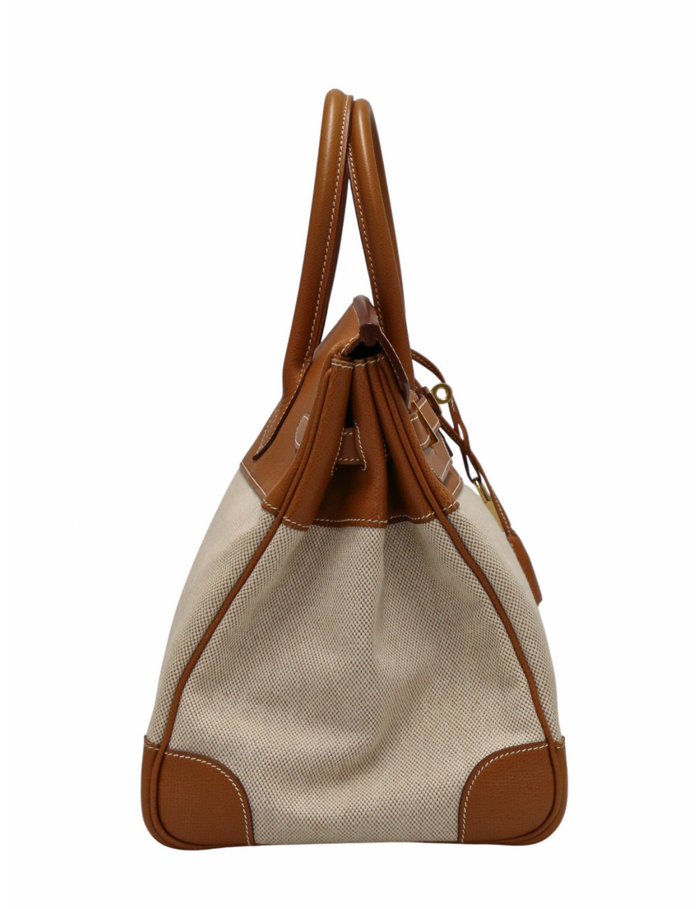 Sac Hermès Birkin 35 toile et cuir gold