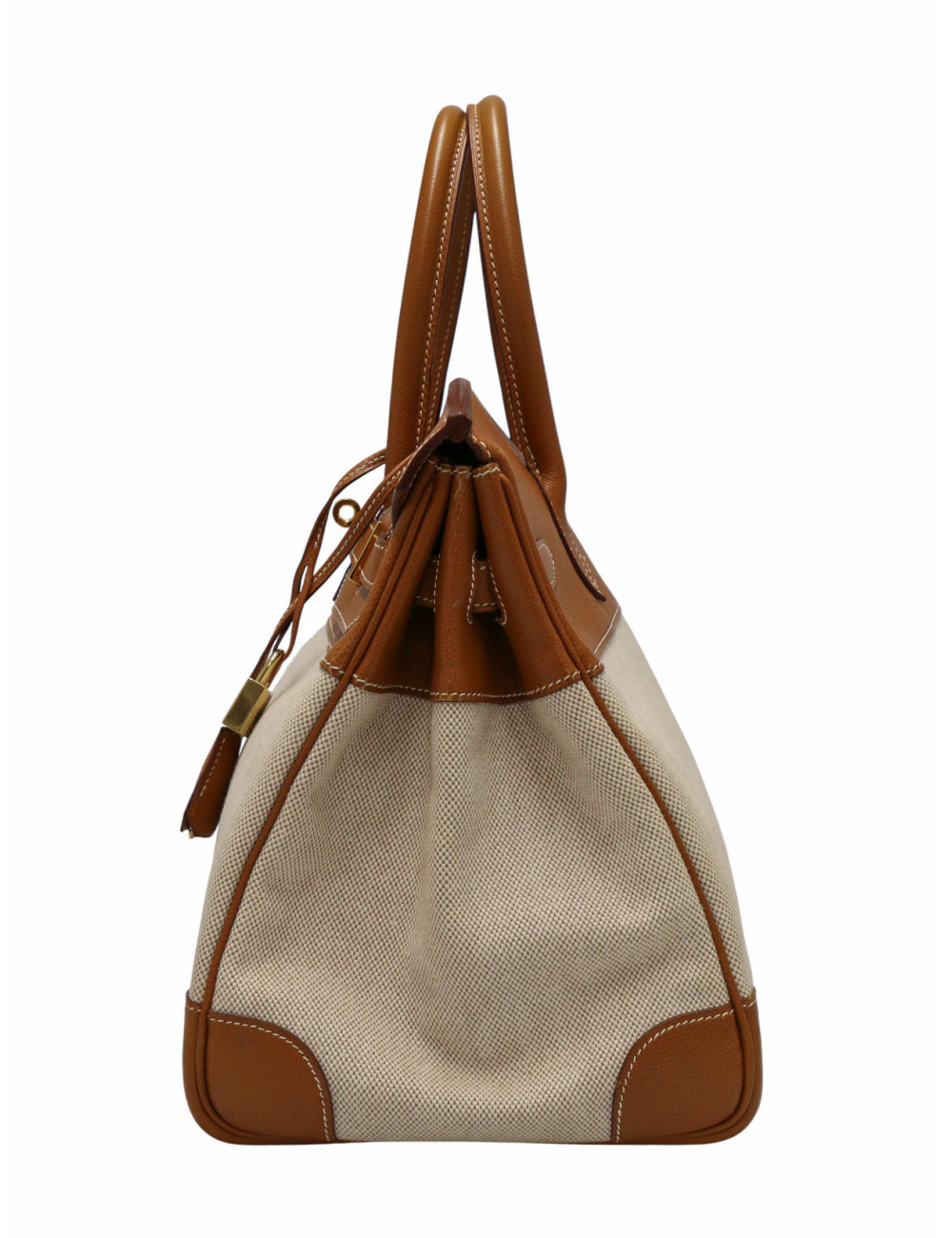 Sac Hermès Birkin 35 toile et cuir gold