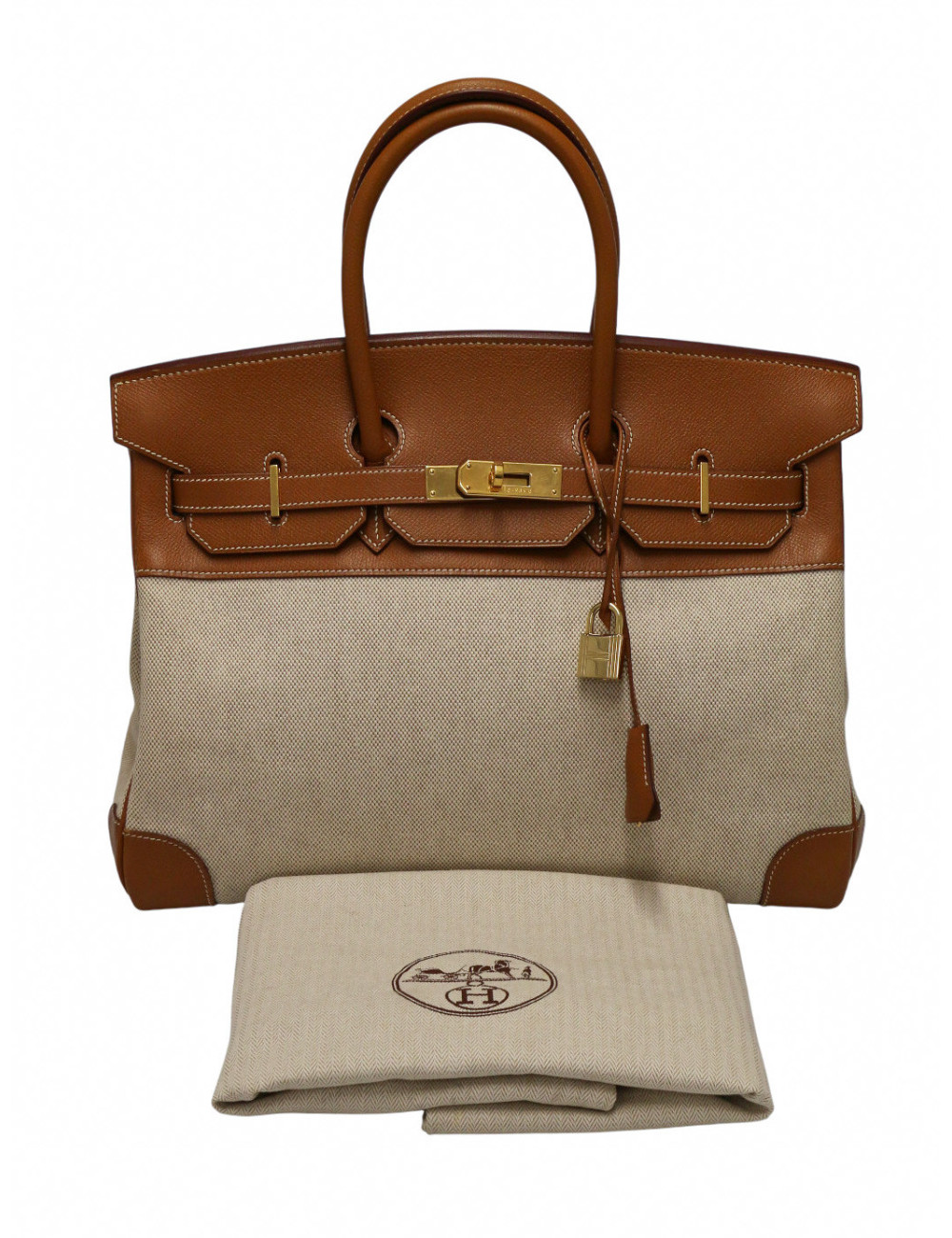 Sac Hermès Birkin 35 toile et cuir gold