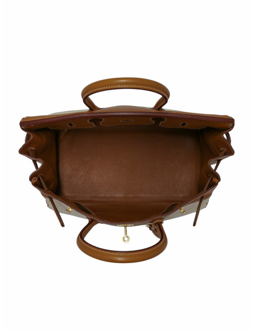 Sac Hermès Birkin 35 toile et cuir gold