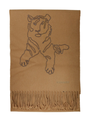 Echarpe HERMES brodé camel 2