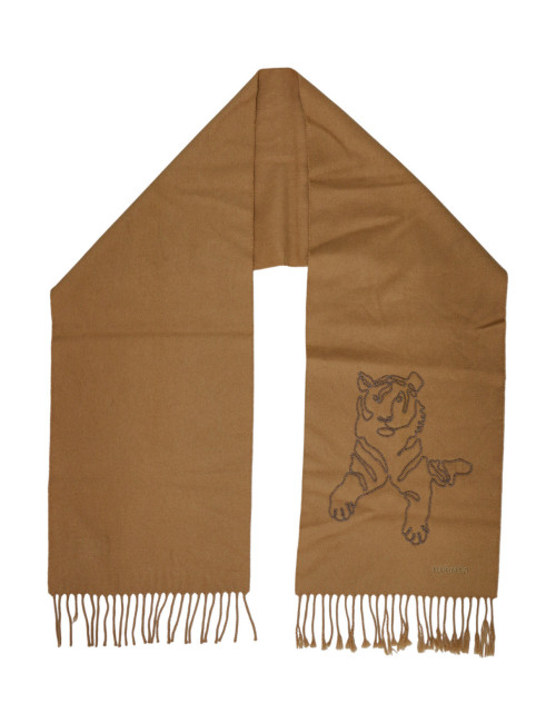 Écharpe Hermès en Cachemire Camel Broderie Tigre