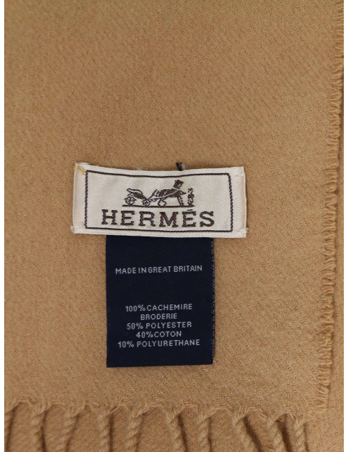 Écharpe Hermès en Cachemire Camel Broderie Tigre