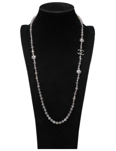 Sautoir chanel perles grises étoiles