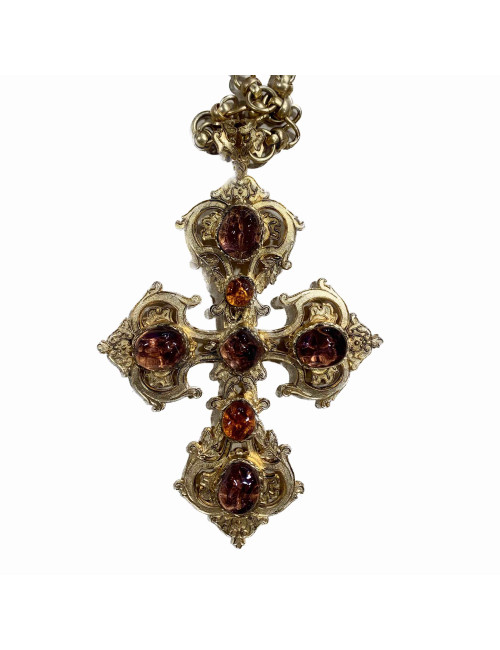 Sautoir Marguerite de Valois croix améthyste