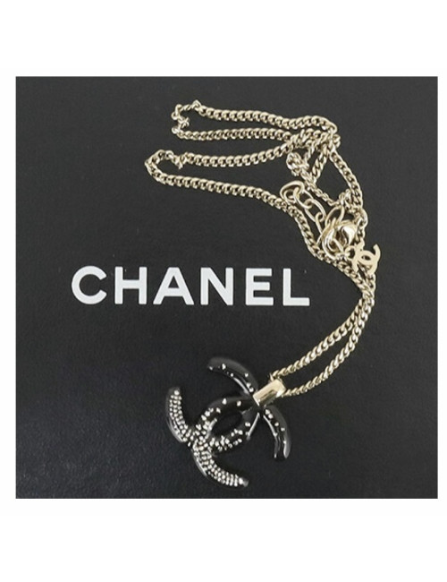Collier Chanel CC noir