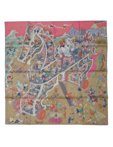 Carré Hermès Academia Hippica roulotté violet