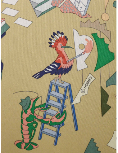 Carré Hermès Academia Hippica roulotté blanc 2