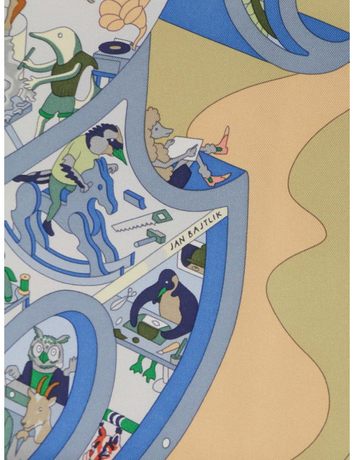 Carré Hermès Academia Hippica roulotté blanc