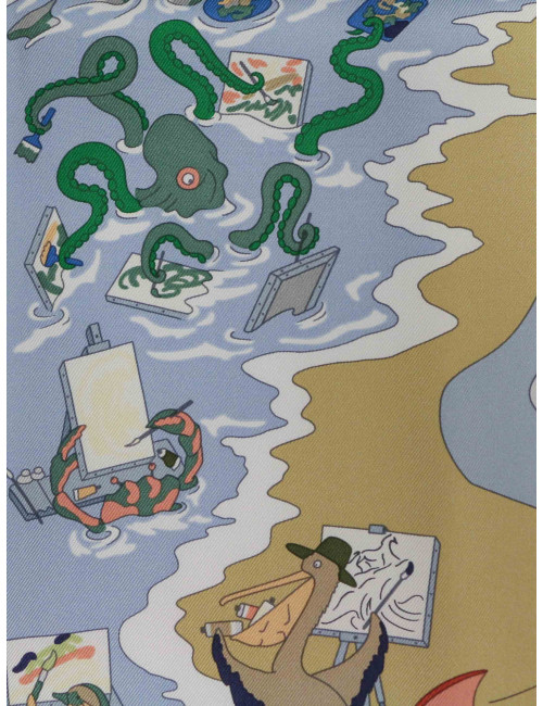 Carré Hermès Academia Hippica roulotté blanc