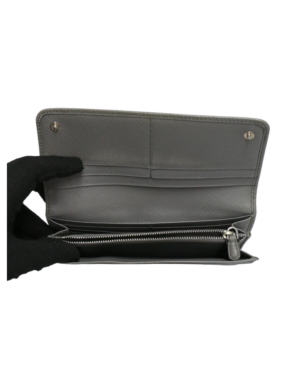 Portefeuille PRADA cuir Safiane gris