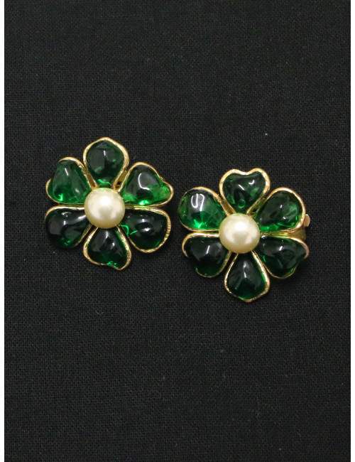 Clips MARGUERITE DE VALOIS pâte de verre émeraude