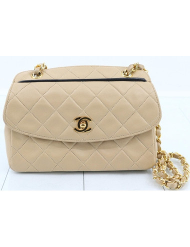 Mini sac à rabat Chanel beige liseré noir 2