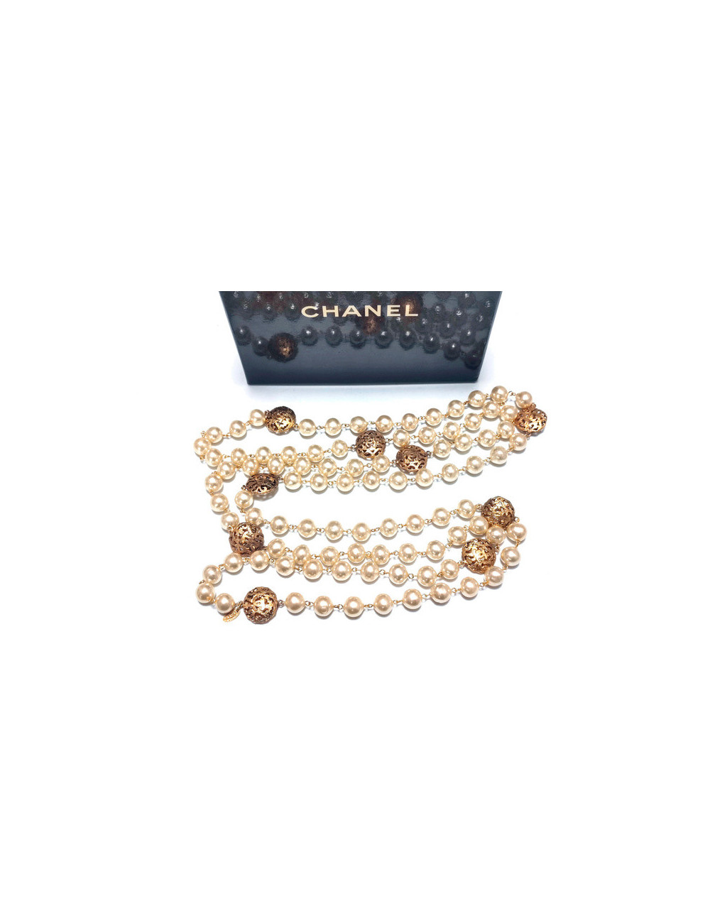 Sautoir Chanel couture perles pâte de verre