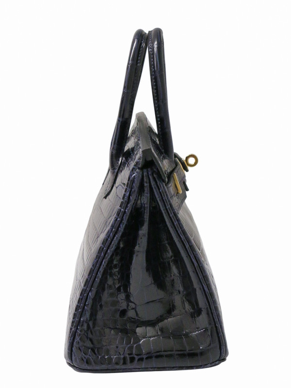 B25 Hermès crocodile bleu marine