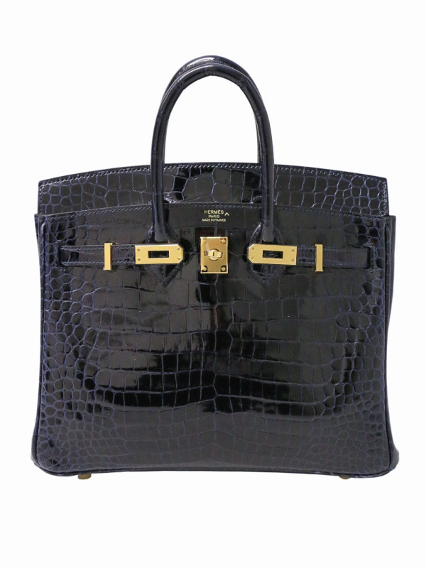 B25 Hermès crocodile bleu marine