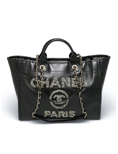 Tote bag Deauville Chanel cuir noir