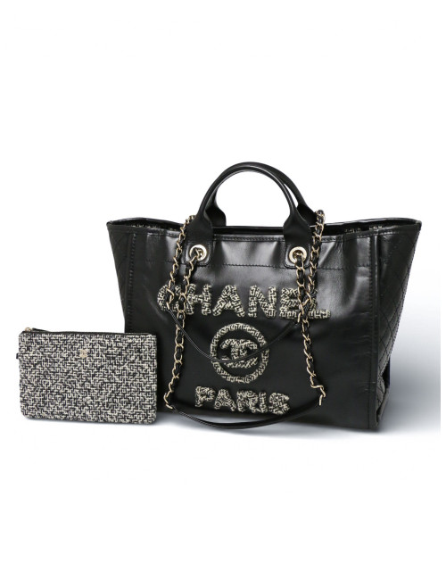 Tote bag Deauville Chanel cuir noir