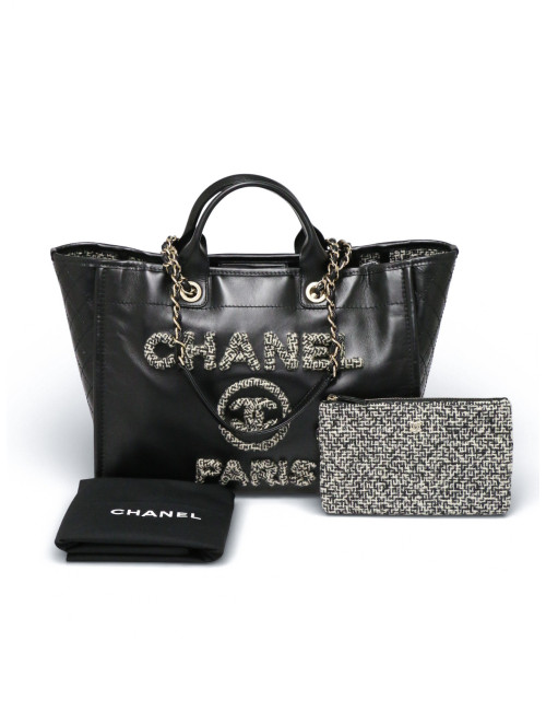 Tote bag Deauville Chanel cuir noir