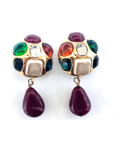 Boucles d'oreilles pendantes pâtes de verre Chanel