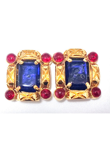 Clips pâte de verre bleue et rouge Chanel
