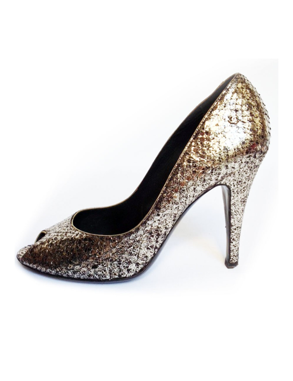 Escarpins CHANEL T39 en python argenté vieilli