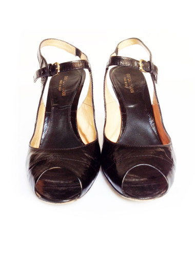 Sandales hautes SERGIO ROSSI cuir verni noir