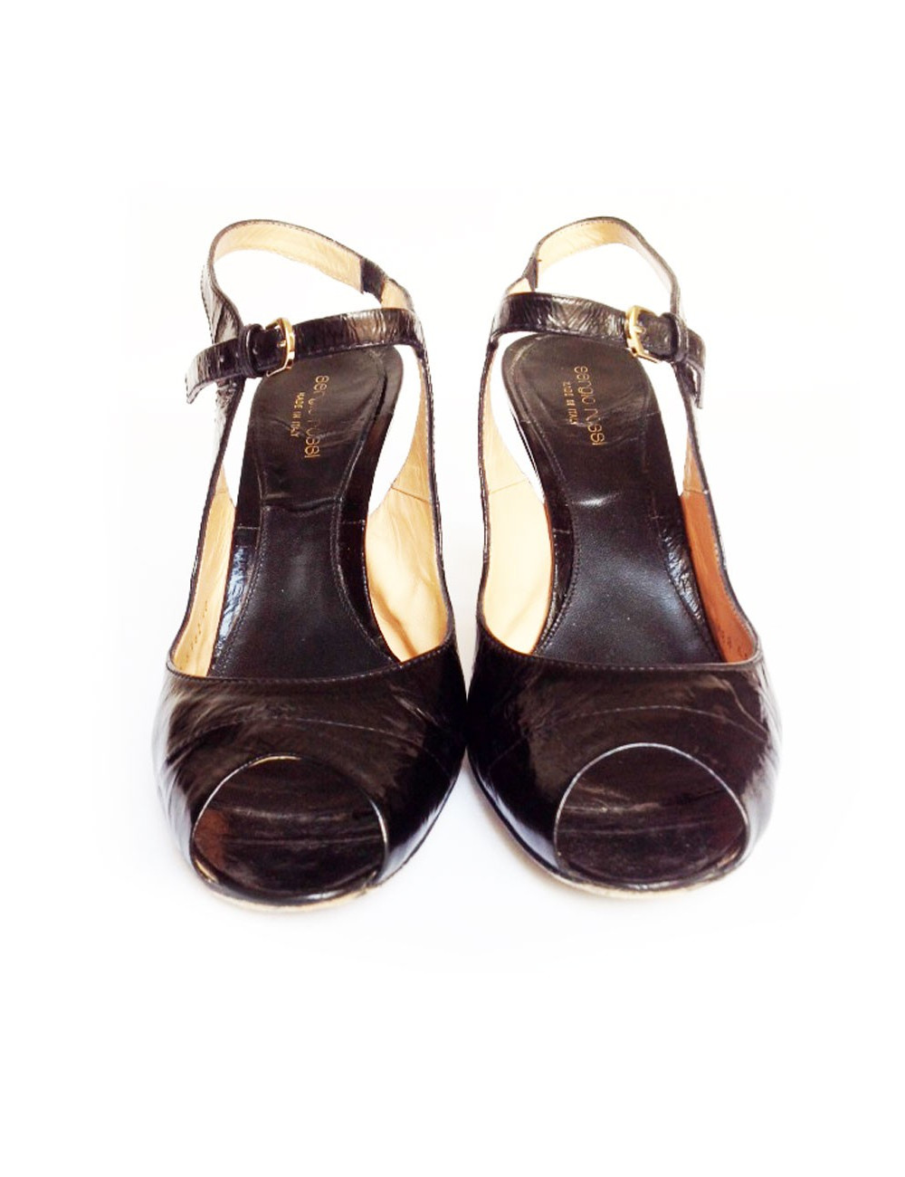 Sandales hautes SERGIO ROSSI cuir verni noir