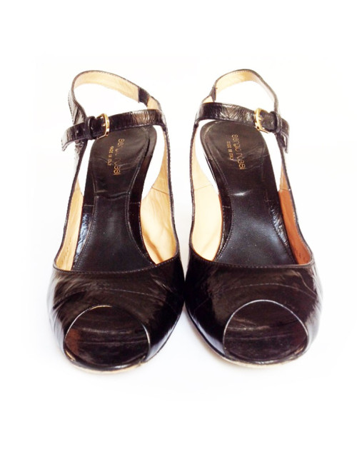 Sandales hautes SERGIO ROSSI cuir verni noir