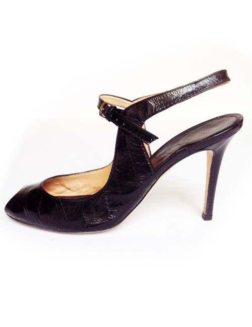 Sandales hautes SERGIO ROSSI cuir verni noir
