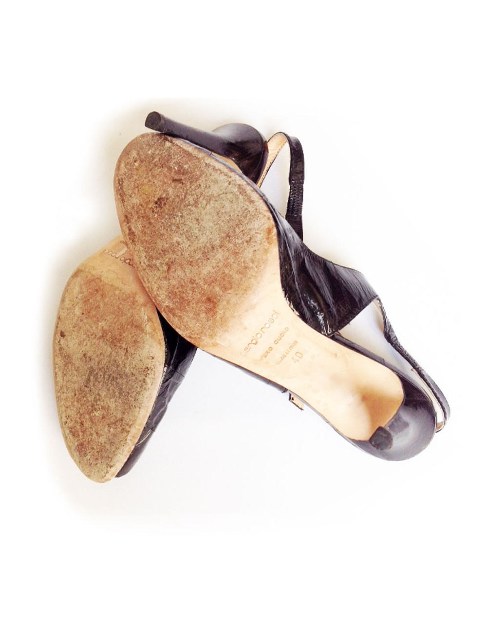 Sandales hautes SERGIO ROSSI cuir verni noir