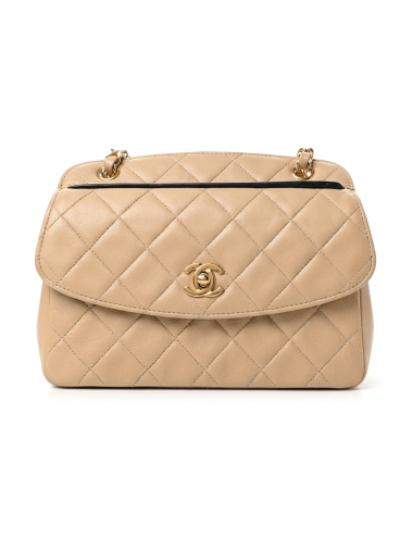 Mini sac à rabat Chanel beige liseré noir
