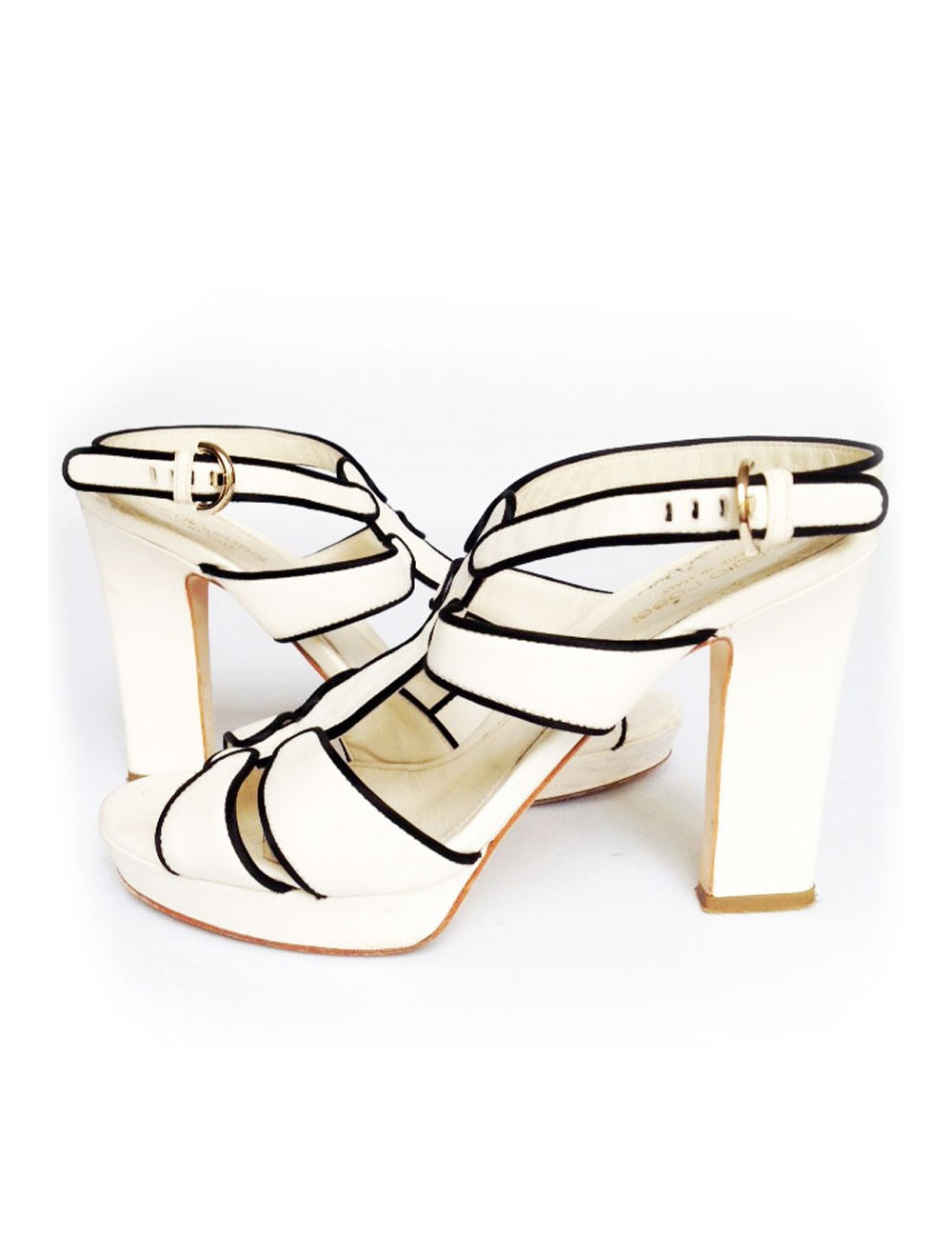 Sandales hautes SERGIO ROSSI blanche et noir